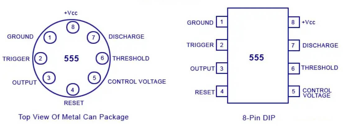 555 Timer IC Pinout Diagram