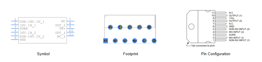 Fig.1 Symbol, footprint and pin configuration of TDA2009A