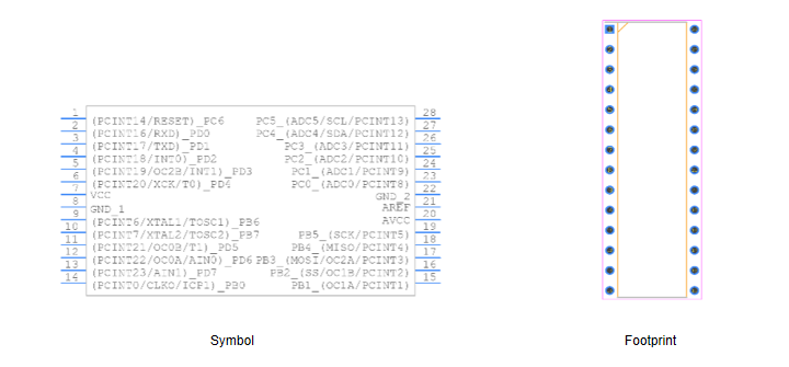 ATMEGA328-PU Symbol and Footprint